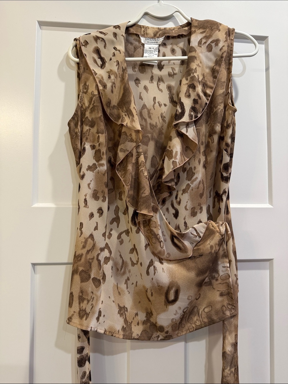 Brown Animal Leopard Print Ruffle Wrap Tank Top & Matching Skirt Size 8